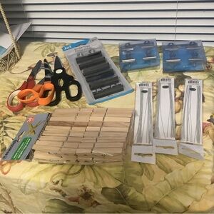 Bundle office supplies (9) piece bundle scissors clips wire clothes pins…